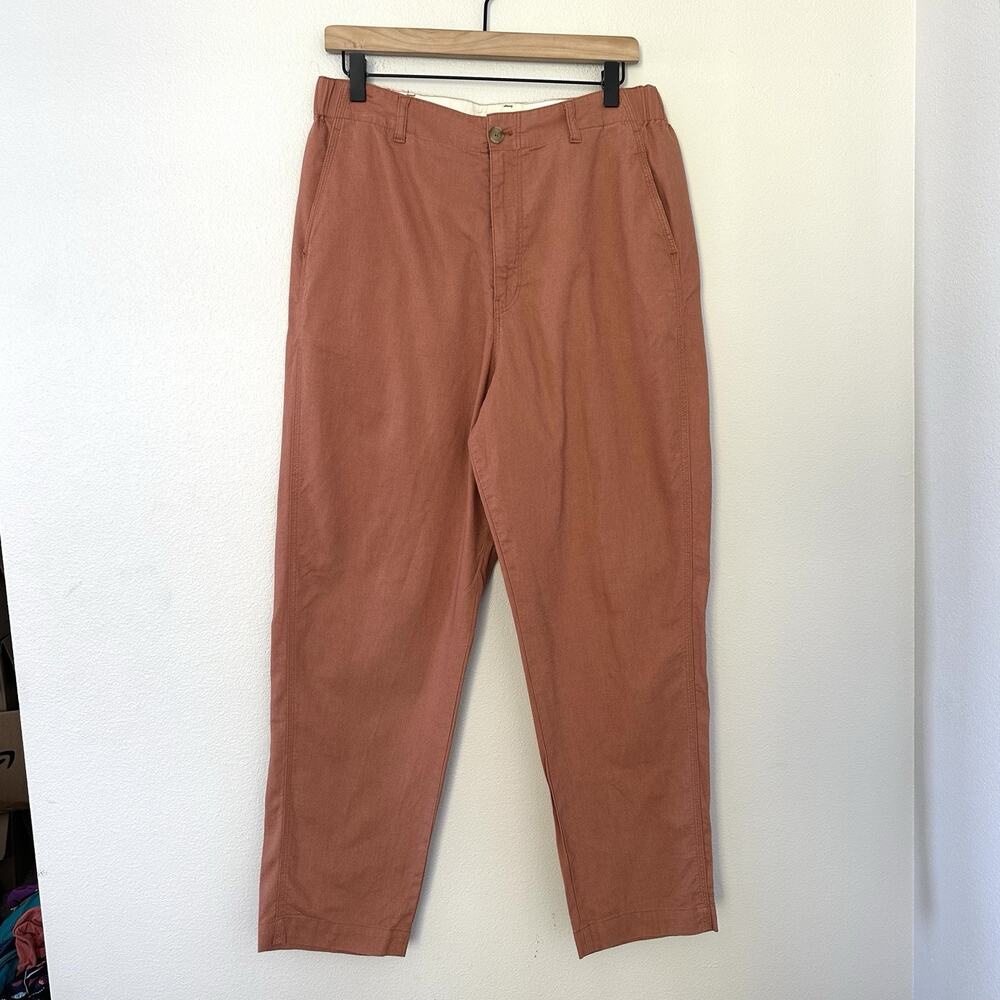 Uniqlo Linen Cotton Tapered Pants Sz L Pink Terracotta High Rise Elastic Waist
